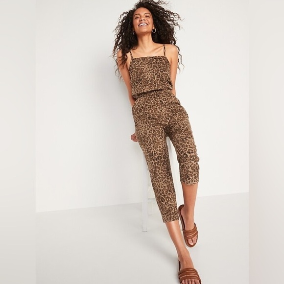 Old Navy Pants - Old Navy Waist Defined Sleeveless Cami Jumpsuit-‎ Leopard Animal Print